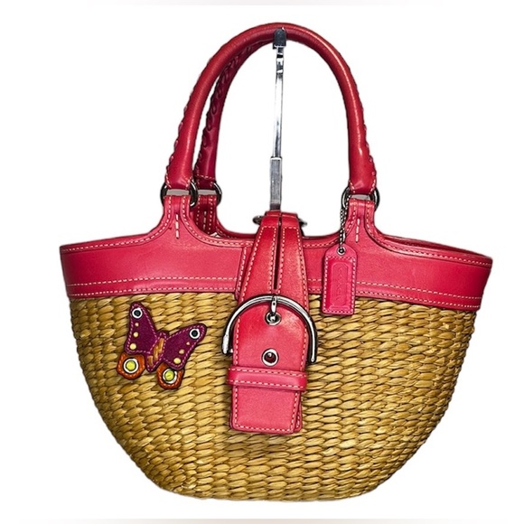 Coach Handbags - Coach Legacy Natural Woven Straw Butterfly Basket Tote Bag